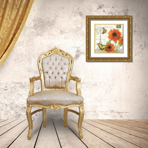 Carte Postale Sunflowers I Gold Ornate Wood Framed Art Print with Double Matting by Paton, Julie