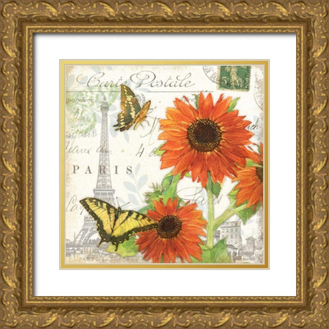 Carte Postale Sunflowers I Gold Ornate Wood Framed Art Print with Double Matting by Paton, Julie