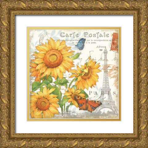 Carte Postale Sunflowers II Gold Ornate Wood Framed Art Print with Double Matting by Paton, Julie