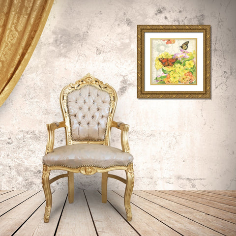 Primrose and Butterflies Gold Ornate Wood Framed Art Print with Double Matting by Paton, Julie
