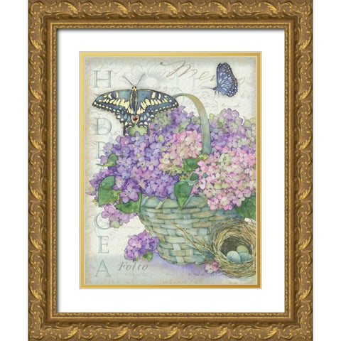 Hydrangea Folio Gold Ornate Wood Framed Art Print with Double Matting by Paton, Julie