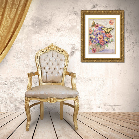 Pansies Folio Gold Ornate Wood Framed Art Print with Double Matting by Paton, Julie