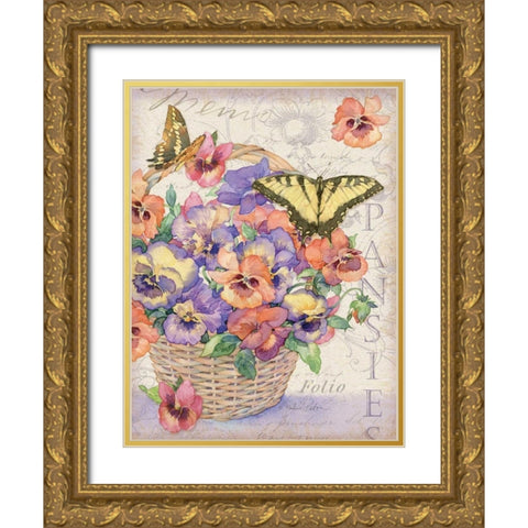 Pansies Folio Gold Ornate Wood Framed Art Print with Double Matting by Paton, Julie
