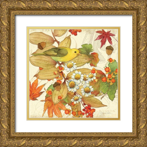 Flora and Tanager I Gold Ornate Wood Framed Art Print with Double Matting by Paton, Julie