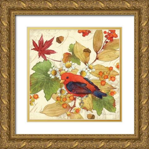 Flora and Tanager II Gold Ornate Wood Framed Art Print with Double Matting by Paton, Julie
