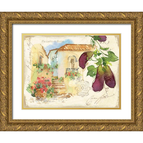 Piazzette Eggplant Gold Ornate Wood Framed Art Print with Double Matting by Paton, Julie