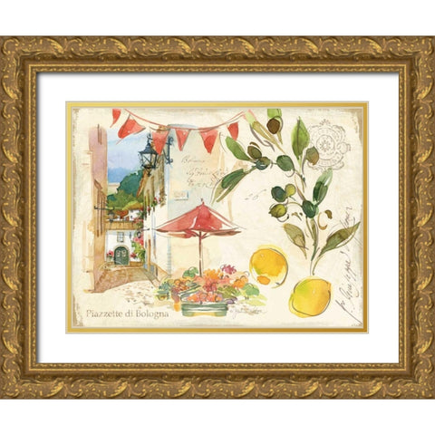 Piazzette Olives Gold Ornate Wood Framed Art Print with Double Matting by Paton, Julie