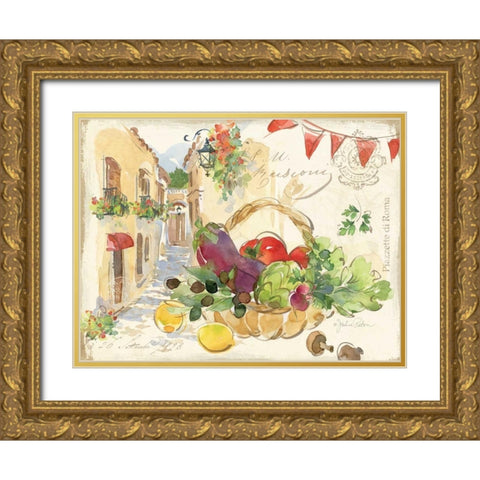 Piazzette Veggies Gold Ornate Wood Framed Art Print with Double Matting by Paton, Julie