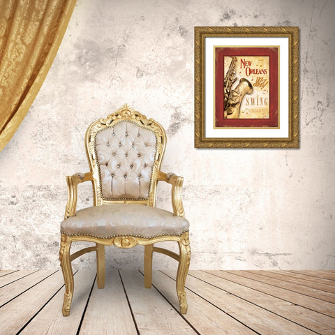 New Orleans Jazz II Gold Ornate Wood Framed Art Print with Double Matting by Pela Design