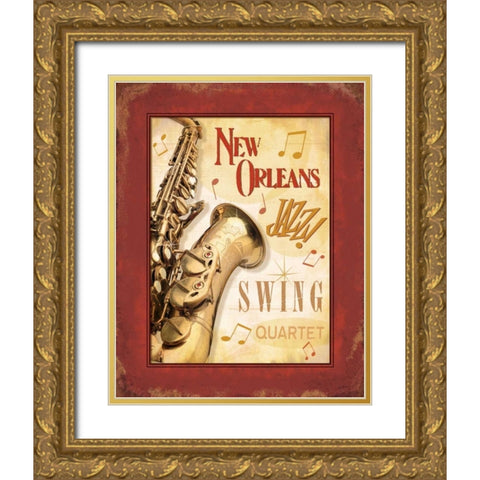 New Orleans Jazz II Gold Ornate Wood Framed Art Print with Double Matting by Pela Design