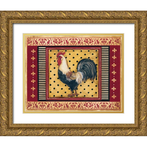 Provence Rooster II Gold Ornate Wood Framed Art Print with Double Matting by Poloson, Kimberly