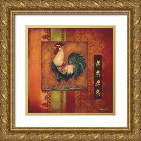Murano Rooster II Gold Ornate Wood Framed Art Print with Double Matting by Poloson, Kimberly