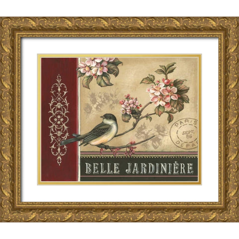 Cherry Blossom Bird Gold Ornate Wood Framed Art Print with Double Matting by Poloson, Kimberly
