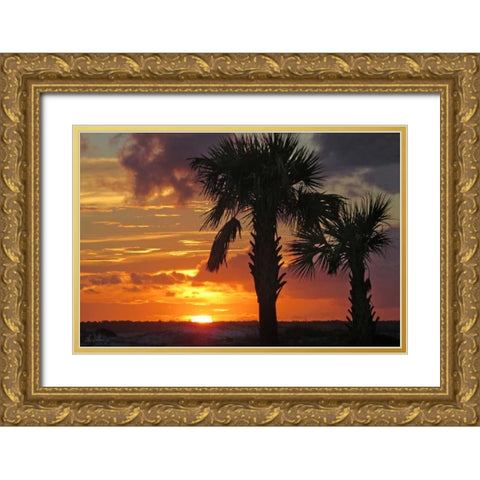 Sunset Palms II Gold Ornate Wood Framed Art Print with Double Matting by Williams, Alex