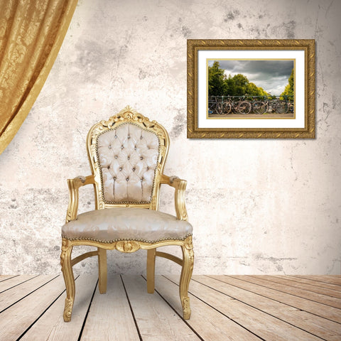 Bikes on Bridge I Gold Ornate Wood Framed Art Print with Double Matting by Berzel, Erin