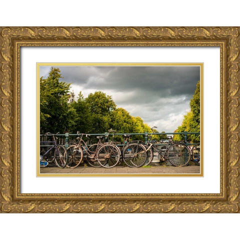 Bikes on Bridge I Gold Ornate Wood Framed Art Print with Double Matting by Berzel, Erin