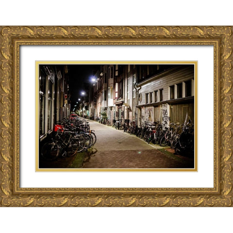 Amsterdam Bikes at Night II Gold Ornate Wood Framed Art Print with Double Matting by Berzel, Erin