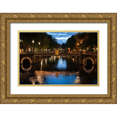 Amsterdam Canal at Night I Gold Ornate Wood Framed Art Print with Double Matting by Berzel, Erin