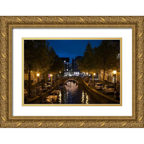 Amsterdam Canal at Night II Gold Ornate Wood Framed Art Print with Double Matting by Berzel, Erin