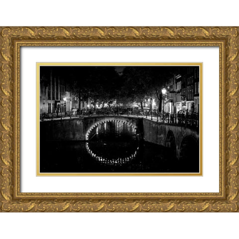 B and W Canal at Night II Gold Ornate Wood Framed Art Print with Double Matting by Berzel, Erin