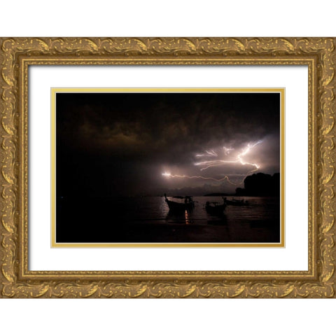 Railay Beach Lightning II Gold Ornate Wood Framed Art Print with Double Matting by Berzel, Erin
