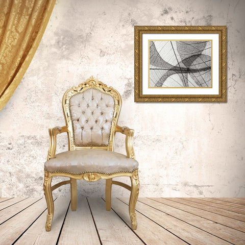 Leaf Designs I BW Gold Ornate Wood Framed Art Print with Double Matting by Christensen, Jim
