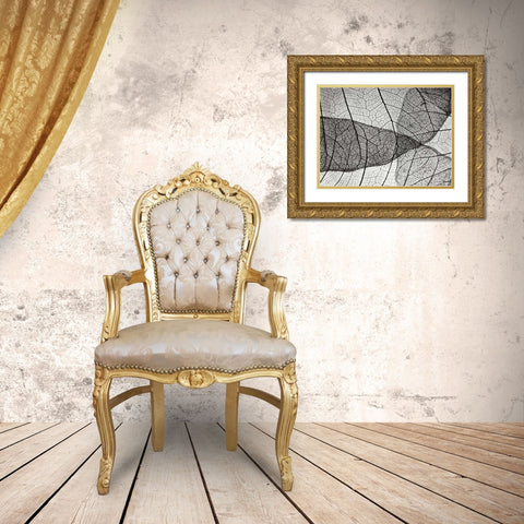 Leaf Designs II BW Gold Ornate Wood Framed Art Print with Double Matting by Christensen, Jim