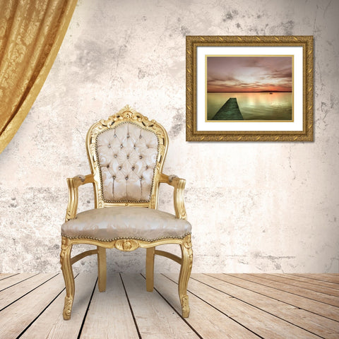 Pier and Sunset I Gold Ornate Wood Framed Art Print with Double Matting by Christensen, Jim