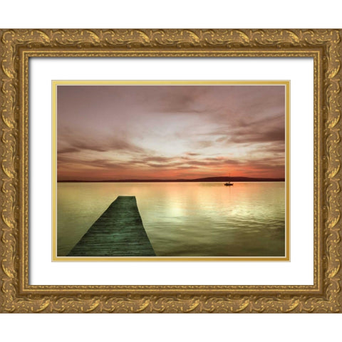Pier and Sunset I Gold Ornate Wood Framed Art Print with Double Matting by Christensen, Jim