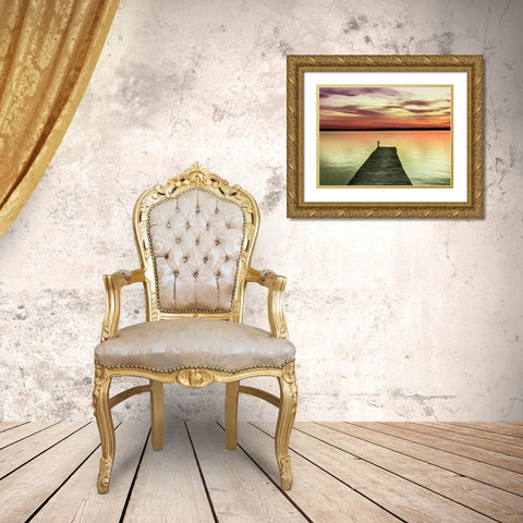 Pier and Sunset II Gold Ornate Wood Framed Art Print with Double Matting by Christensen, Jim