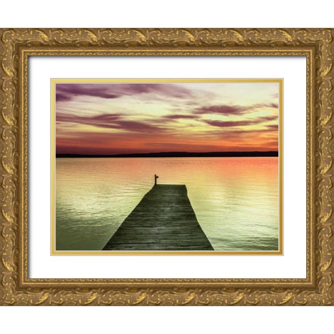 Pier and Sunset II Gold Ornate Wood Framed Art Print with Double Matting by Christensen, Jim