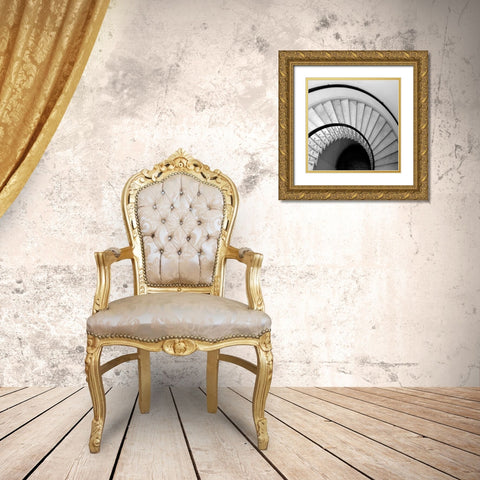 Capital Stairwell Sq. Gold Ornate Wood Framed Art Print with Double Matting by Christensen, Jim
