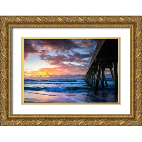 Mercers Pier I Gold Ornate Wood Framed Art Print with Double Matting by Hausenflock, Alan