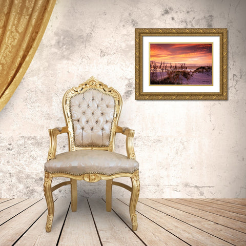 Fiery Beach Sunrise Gold Ornate Wood Framed Art Print with Double Matting by Hausenflock, Alan