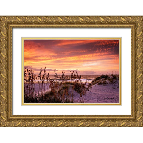 Fiery Beach Sunrise Gold Ornate Wood Framed Art Print with Double Matting by Hausenflock, Alan