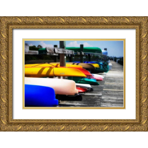 Kayaks I Gold Ornate Wood Framed Art Print with Double Matting by Hausenflock, Alan