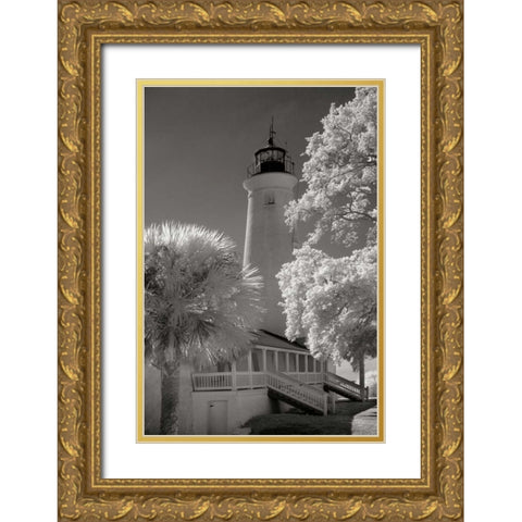 St. Marks Lighthouse Gold Ornate Wood Framed Art Print with Double Matting by Johnson, George