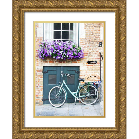 Brugge Door and Bicycle Gold Ornate Wood Framed Art Print with Double Matting by Johnson, George
