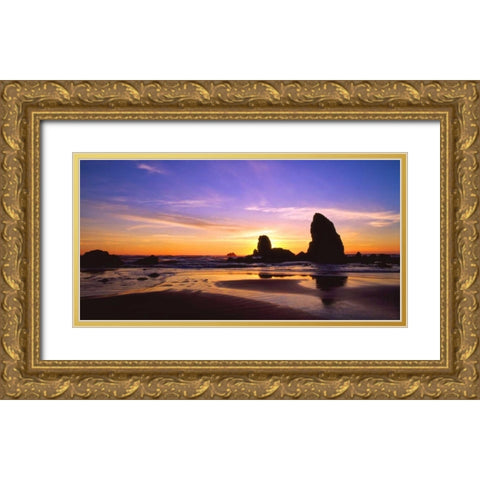 Cannon Beach IV Gold Ornate Wood Framed Art Print with Double Matting by Leahy, Ike