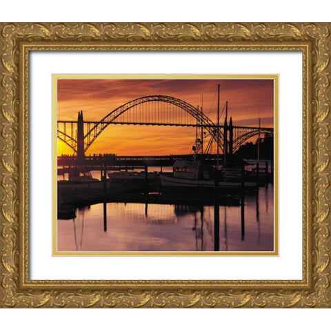 Yaquina Bay Sunset Gold Ornate Wood Framed Art Print with Double Matting by Leahy, Ike
