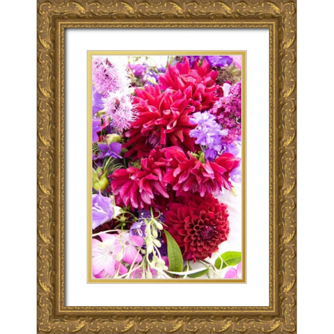 Fuschia Dalhia I Gold Ornate Wood Framed Art Print with Double Matting by Love, Maureen