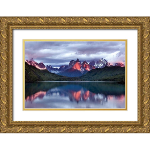 Dawn Torres del Paine Gold Ornate Wood Framed Art Print with Double Matting by Malvin, Larry