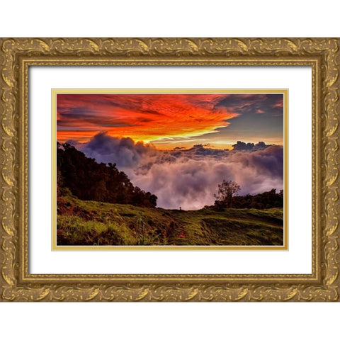 Mountain Cloud Sunset Gold Ornate Wood Framed Art Print with Double Matting by Malvin, Larry