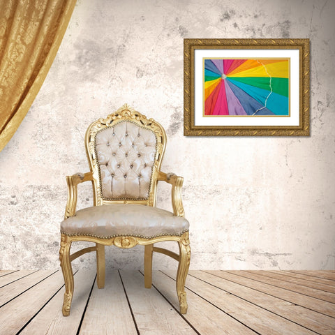 Beach Umbrella Gold Ornate Wood Framed Art Print with Double Matting by Mahan, Kathy