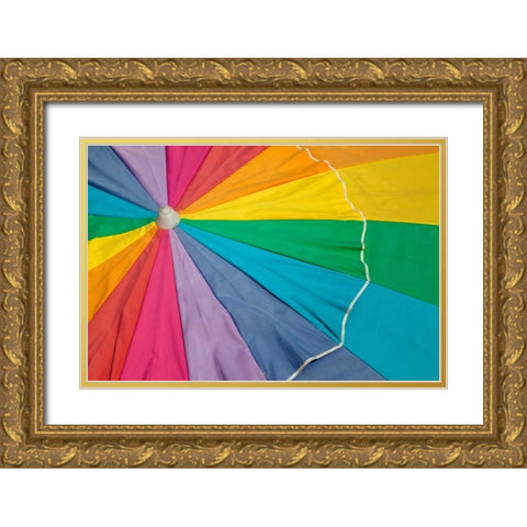 Beach Umbrella Gold Ornate Wood Framed Art Print with Double Matting by Mahan, Kathy