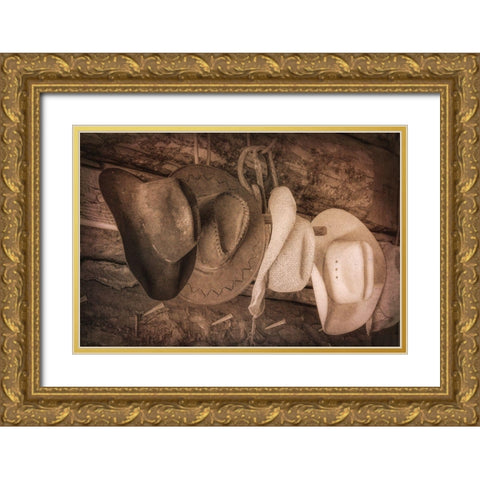 Cowboy Hats Gold Ornate Wood Framed Art Print with Double Matting by Mahan, Kathy