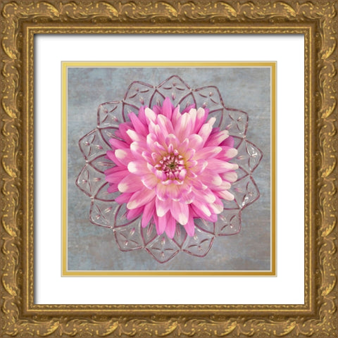Pink Dahlia Gold Ornate Wood Framed Art Print with Double Matting by Mahan, Kathy