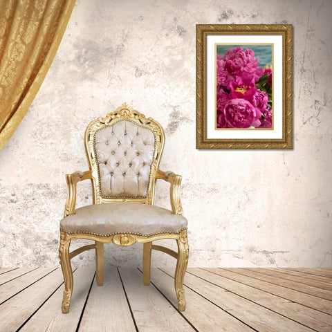 Fuchsia Peonies II Gold Ornate Wood Framed Art Print with Double Matting by Millet, Karyn