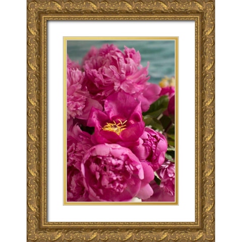 Fuchsia Peonies II Gold Ornate Wood Framed Art Print with Double Matting by Millet, Karyn