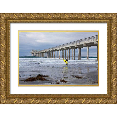 Scripps Pier I Gold Ornate Wood Framed Art Print with Double Matting by Peterson, Lee